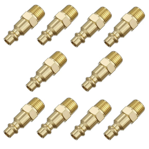 Brass Quarter Inch Air Plug Quick Connect Fittings 10 Pack MNPT Air Hose Connectors for Compressors and Pneumatic Tools