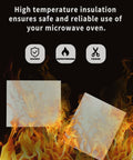 10 Pack Waveguide Cover Mica Sheets for Microwaves displayed with heat insulation features and flames, size 150x120mm