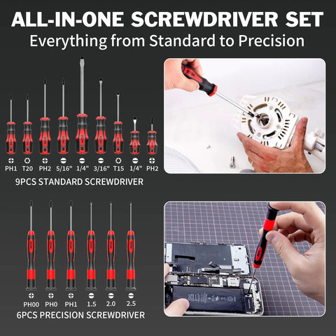 42 Piece Magnetic Screwdriver Set With Case For Home Appliances And Gadgets Includes Torx Phillips Flat Hex Pozi Bits Non Slip Magnetic Tips