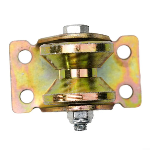 Heavy Duty V Groove Casters For Inverted Track Sliding Gates With 56mm Plates And 440 Lb Capacity Per Unit close-up showing roller and mounting plate.