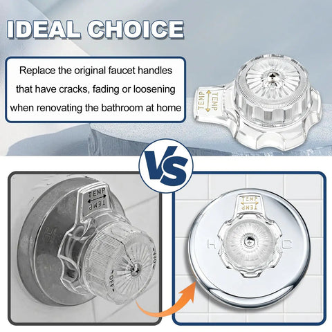 Up Your Bathroom Game With This Awesome MXT11 Shower Handles Kit, A Super Clear Acrylic Replacement Knob That Fixes Your Mixet Tub Or Faucet Control Smoothly For A Fresh Look and Perfect Flow. clear acrylic shower handle replacement kit, shown on tub valve