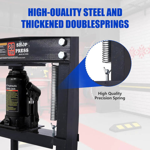 Close-up of Heavy Duty Hydraulic Shop Press With Adjustable Benchtop Table and Solid H Frame Steel Construction showing high-quality springs.