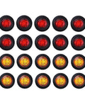 3/4 Inch Mount Amber And Red LED Clearance Bullet Side Marker Lights Pack Of 20 For Trailers, Trucks, RVs, Cars, Buses, And Vans With 60 Lumen SMD LEDs, Waterproof, Shockproof, Dustproof, Easy To Install displayed in four rows