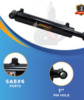 2x8 hydraulic cylinder, 2 in bore, 8 in stroke, welded cross-tube, SAE #6 ports, 1 in pin hole, double-acting