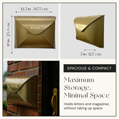 Sturdy Outdoor Wall Mount Mailbox With Gold Finish Built To Last Waterproof Weatherproof Envelope Mailbox For Outside Use