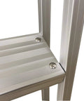Heavy Duty Aluminum Pontoon Dock Boarding Ladder With Four Wide Steps And 15 Degree Angled Design, close-up of aluminum step and handrail