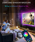 LED TV backlight strip, 16.4 ft, RGB, USB-powered, installed behind 45–75 inch TV, Bluetooth app & remote control