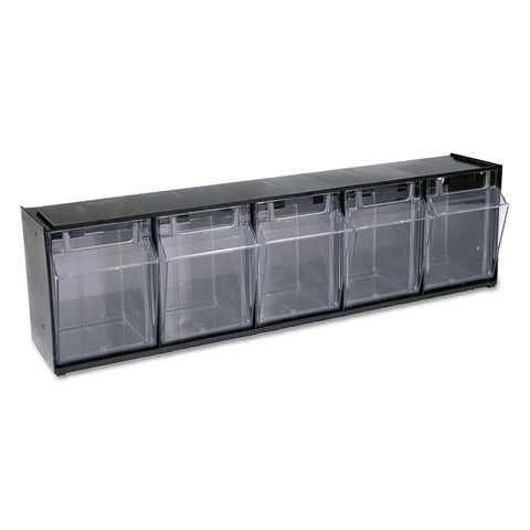 Five Bin Horizontal Tilt Bin Storage System With Interlocking Modular Design, Wall Mount Or Countertop Use, Transparent Tilt Out Bins