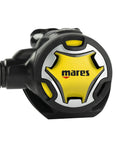 Close-up of Dual Octopus Regulator For Scuba Diving Lightweight Second Stage with yellow face and VAD for natural breathing.