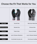 Comparison chart of Durable Work Gloves For Men And Women Gray Nylon With MicroFoam Nitrile Coating, highlighting features.
