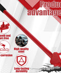 Heavy Duty Manual Rebar Bender For 5/8 Inch Bars showing red steel handle with features like anti-corrosion and smooth design.