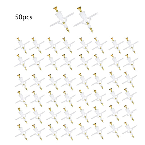 Heavy Duty Drywall Anchor Kit With Self Drilling Wall Plugs And Screws 8mm M8 White 50 Pieces arranged on white background