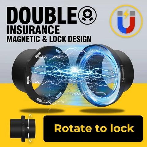 Battle Hardened Magnetic Dust Collector Fittings For 4 Inch Shop Vac Hoses Grip Tight Every Time To Kill Hose Drag And Keep Your Woodworking Rig Turning Smooth With Full Power Draw close-up of magnetic and lock design with visual effects.