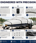 Beefy Heavy Duty Boat Cover For Bass 150 1993 All Weather Trailerable Marine Cover Waterproof And UV Resistant Tear Resistant Fabric features shown.