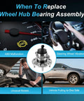 Premium 2 Piece Rear Wheel Hub And Bearing Assembly Bolt On Direct Fit Replacement For Kia Soul And Soul Ev shown with warning signs.