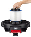 HEPA Cartridge Filter For 5 Gallon And Up Wet Dry Shop Vacuums, Built To Last Filtration, shown being installed by hand
