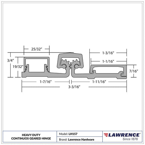 Technical diagram of Heavy Duty Continuous Geared Door Hinge In Dark Bronze Anodized Aluminum Full Surface 83 Inch Center Pivot Tamperproof