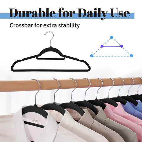 Black Velvet Hangers 20 Pack Space Saving Non Slip With Tie Bar Shoulder Notches Heavy Duty ABS Hangers for shirts on rack