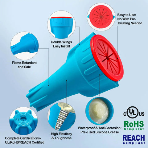 R3 Waterproof Wire Connectors Set 50 Pieces With Twist Lock Design No Tools Needed For 20 To 10 AWG Wires Outdoor Weatherproof Wire Nuts