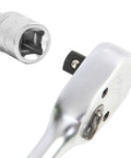 Three Sixteenth Inch SAE Socket for One Quarter Drive 6 Pt Deep Marking Thin Wall Chrome Finish Optimized Knurling next to ratchet
