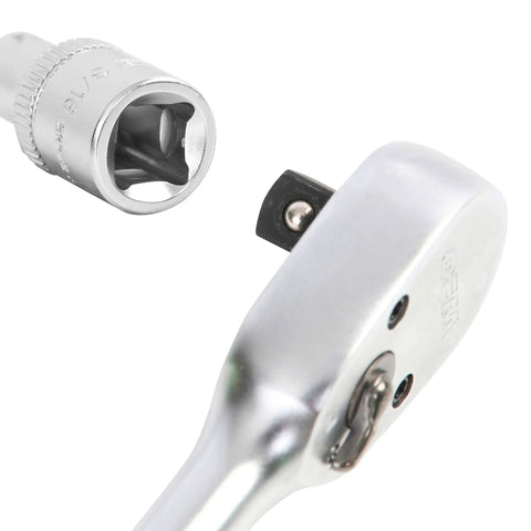 Three Sixteenth Inch SAE Socket for One Quarter Drive 6 Pt Deep Marking Thin Wall Chrome Finish Optimized Knurling next to ratchet