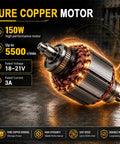 Pure copper motor with 150W performance, rated for 18-21V, visible for Badass Heavy Duty Cordless Mini Bench Grinder.