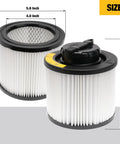 Cartridge Vacuum Filter Replacement For 4 To 5 Gallon Shop Vac Fits Most DXV Series DXV04T DXV05P DXV05S DXV08S DXV06G Durable Pleated Design For Heavy Duty Wet Dry Cleaning with size dimensions.