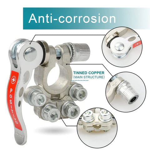 4 Way Battery Terminal Connectors Set For SAE JIS Type A Posts Quick Release Positive And Negative Cable Ends Durable Corrosion Resistant Easy Install Multi Cable Wiring Kit For Your Ride, tinned copper