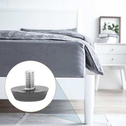 Kick Those Nasty Cabinet And Desk Shakes Flat With Heavy Adjustable Furniture Levelers And Table Feet Screw Direct Install For Chairs Tables And Bookshelves 100 Pack showing adjustable leveler installed on bed leg.