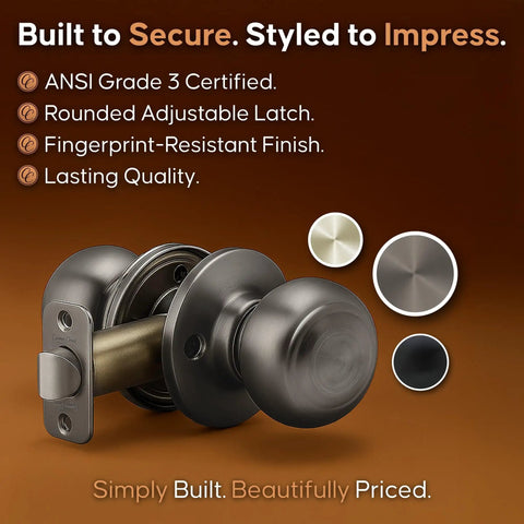 Interior Door Knob Passage Handle For Bedrooms And Bathrooms And Closets, Reversible, Heavy Duty Non Locking Door Hardware