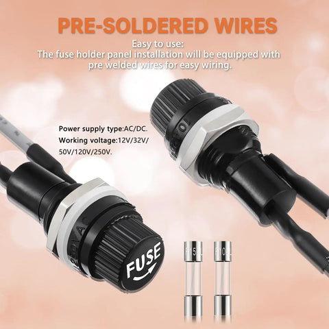 Plug And Go Pre Soldered Wire Panel Mount Fuse Holder With Atc Blade Fuses AC 250V waterproof design, pre-welded wires for easy installation.