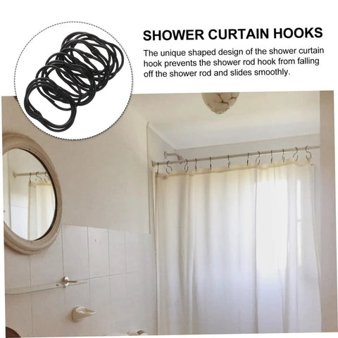 30 Pack Oval Shower Curtain Hooks Black Rustproof Metal Rings With Smooth Glide for Bathroom Curtains Installed in Shower