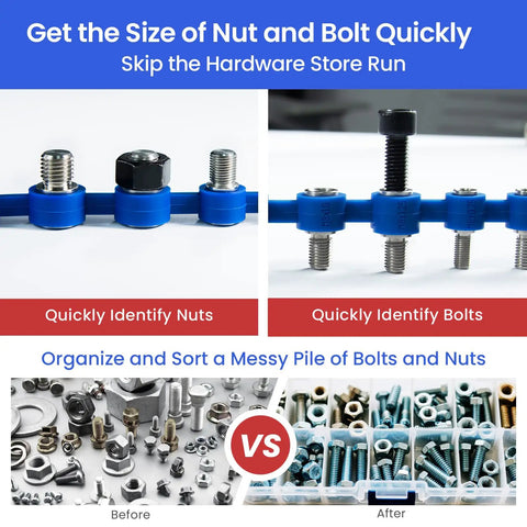 Detachable Nut And Bolt Thread Checker With Flexible Silicone Loop, stainless steel gauges for identifying sizes, side view