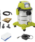 Cordless No Cord Hassle Wet And Dry Vacuum Cleaner With 24V Battery And Charger Stainless Steel 5.3 Gallon Tank For Quick Home Garage And Outdoor Cleaning Brush Nozzle And Tubes Included