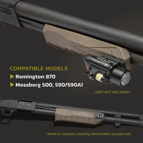 Ambidextrous Flash5 Buttstock And Forend Combo Pack For 12 Gauge Pump Action Shotguns In Flat Dark Earth on Mossberg 500