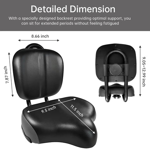 Plush Oversized Comfort Bike Seat With Backrest For Cushioned Rides, Ergonomic Saddle With Supportive Back, Ideal For Long Days In The Saddle, Reducing Pressure And Vibration On Bumpy Roads, black seat dimensions