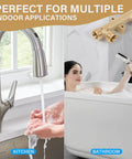Solid Brass Sensor Valve Upgrade For Instant Hot Water Recirculation Replace Watts Premier 367010 Compatible With Grundfos Pump Systems view of kitchen faucet and bathtub.