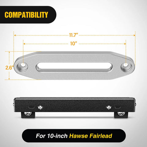 Universal Flip Up License Plate Frame For 10 Inch Hawse Fairlead Mount Fits Most Off Road Vehicles And Pickup Trucks Compatible With Jeep Ford Dodge Chevy GMC Nissan Toyota Ram And More Built Tough With Aluminum Construction, 10-inch fairlead dimensions