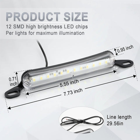License Plate LED Light Beefed Up Bright 12SMD Assembly with dimensions for Trailer UTV ATV Truck RV Boat Universal 12V