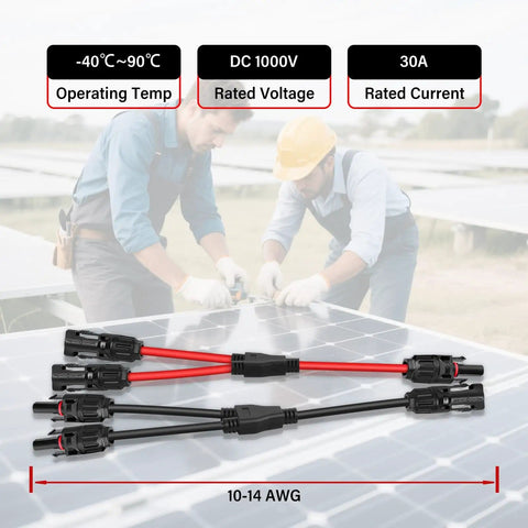 4 Pairs Solar Y Branch Connectors Kit 1 To 2 Parallel PV Adapters 30A Cable Wire Plug Tool Set 14-10 AWG Solar Panel Cables