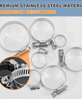 22 Piece Premium Stainless Steel Hose Clamp Assortment Kit For Plumbing And Automotive Use Worm Gear Clamps One Quarter To Two Inches Six To Fifty One Millimeters Versatile Small To Medium Sized Clamps For Home Workshop And Industrial Repairs shown on white background