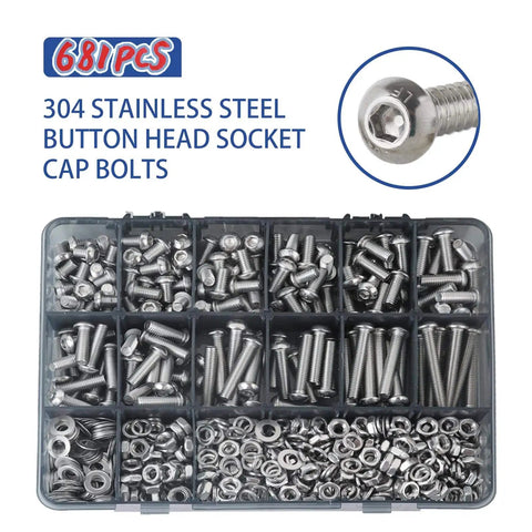 681 Piece M6 Bolt Set With 170 Socket Head Cap Screws 170 Nuts 170 Flat Washers And 170 Spring Lock Washers In 304 Stainless Steel