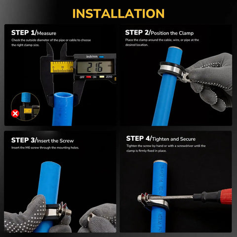Installation guide for 120 Pack Cable Clamp Set With Rubber Cushioned Stainless Steel Conduit Clamps In Six Sizes