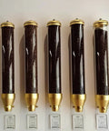 Gold Wall Mounted Coffee Bean Dispenser Set Of Four Boasts A Massive Ten Liter Transparent Jar with coffee beans.
