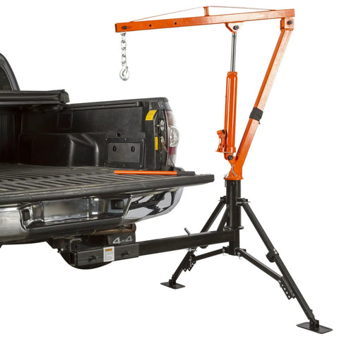 Straight Up Heavy Duty Hitch Mounted Jib Crane For Pickup Trucks Full 360 Rotating Hydraulic Lift Hoist 1000 Lb Capacity Reinforced Steel Construction Adjustable Support Legs Ready For Any Job Site Grind Boss Level Lifting Power