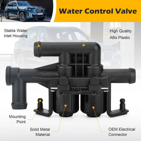 Oem Grade Heater Control Valve Water Flow Regulator Fits Bmw F01 F02 F10 5 7 Series, close-up of valve with black housing and connectors.