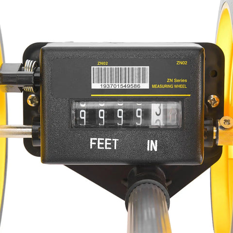 Close-up of the digital counter on the Double Wheel Measuring Wheel, displaying distance in feet and inches.