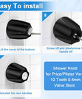 Installation guide for Matte Black Tub And Shower Trim Kit With Knob And Bath Spout showing knob removal and reinstallation steps.