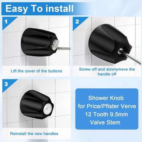 Installation guide for Matte Black Tub And Shower Trim Kit With Knob And Bath Spout showing knob removal and reinstallation steps.