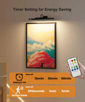 Dope Motion Sensor Picture Light For Wall Art mounted over a colorful framed painting, showing timer settings and handheld remote control.